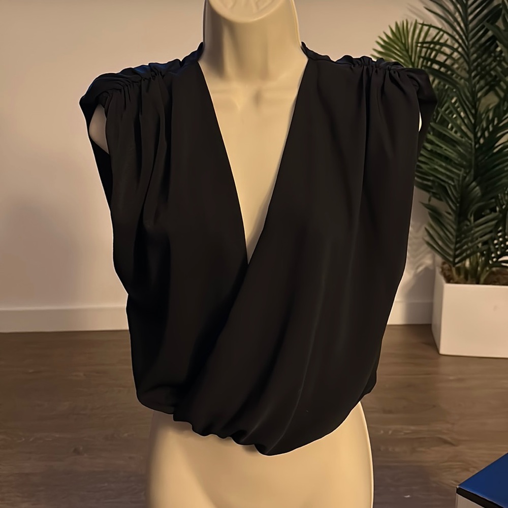 Zara Black Draped Surplice Sleeveless Top
